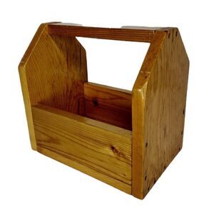 Vintage Wood Top Handle Open Tool Caddy Tote Carry Storage Shoeshine Box